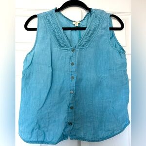 J. Jill Blue Buttoned Tank Top with Bib Collar